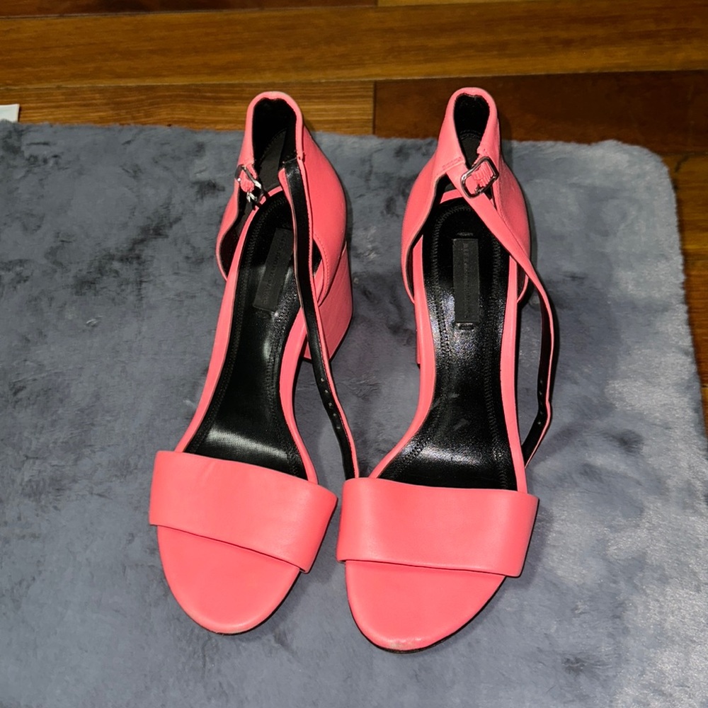 Pink leather high heels